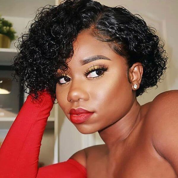 Deep Curly Short cut Virgin Human Hair Undetectable Lace HD lace Wig 8 inch