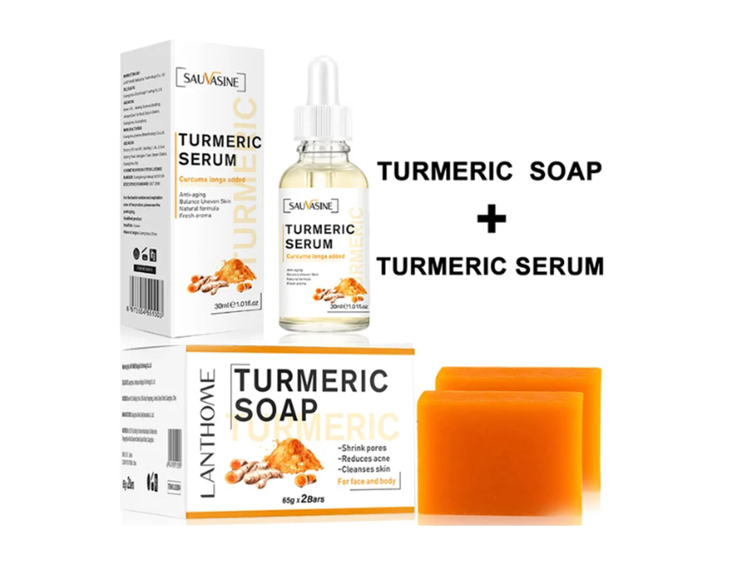 Natural Handmade Removing Acne Tumeric Soap & Skin Brightening Serum