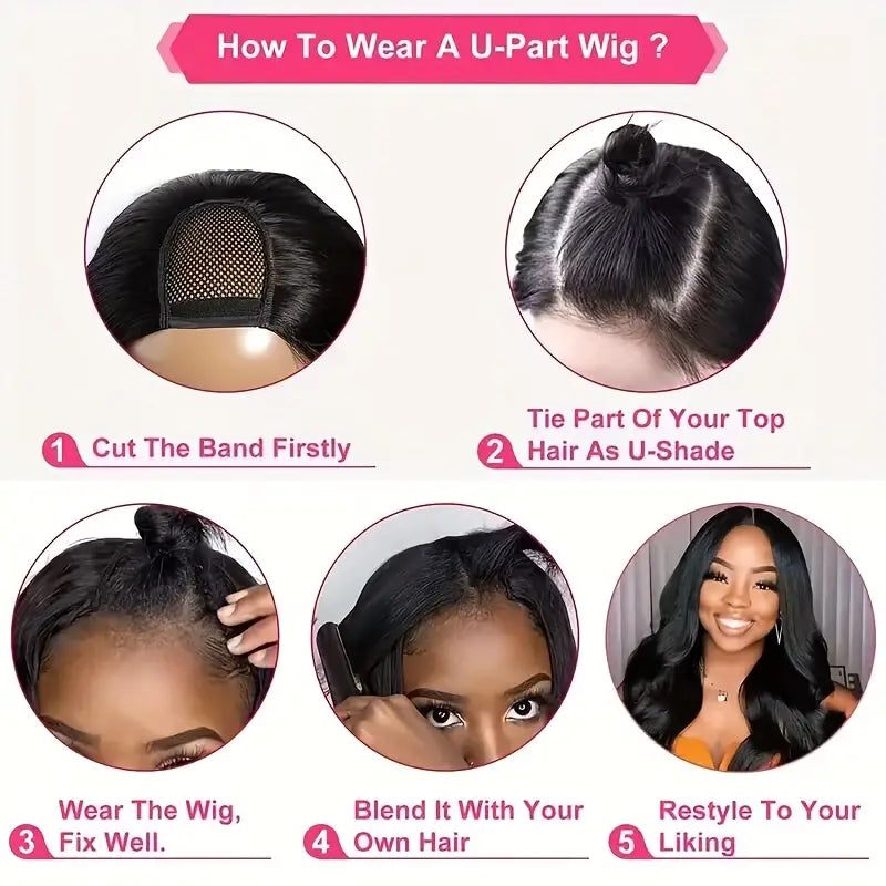 Wigs: U Part Body Wave Bob Wig Short Bob Human Hair Wig 150% Density