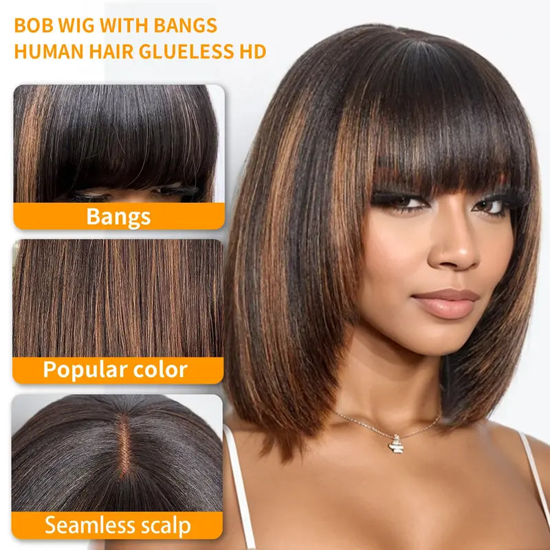 Short Bob Glueless Lace Human Hair Wig 1B / 1B/30 10 inch