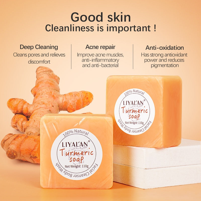 Turmeric Soap Face Cleansing Anti Acne Skin Brighten Remove Pimples Dark Spot Lightening Handmade Ginger Essential Oil Body Bath
