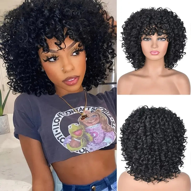Wigs: Feels Like Human Hair Short Wig With Bangs For Women Glueless Wigs
