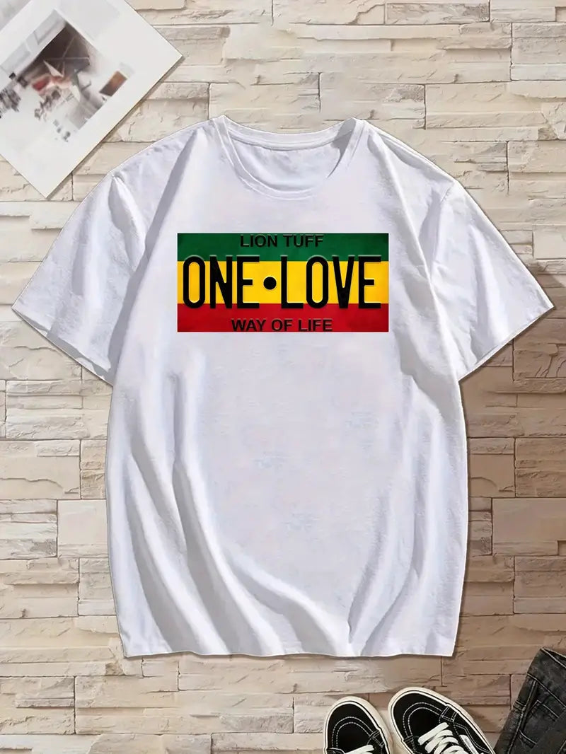 One Love Print T Shirt, Tees For Men, Casual Short Sleeve T-shirt For Summer
