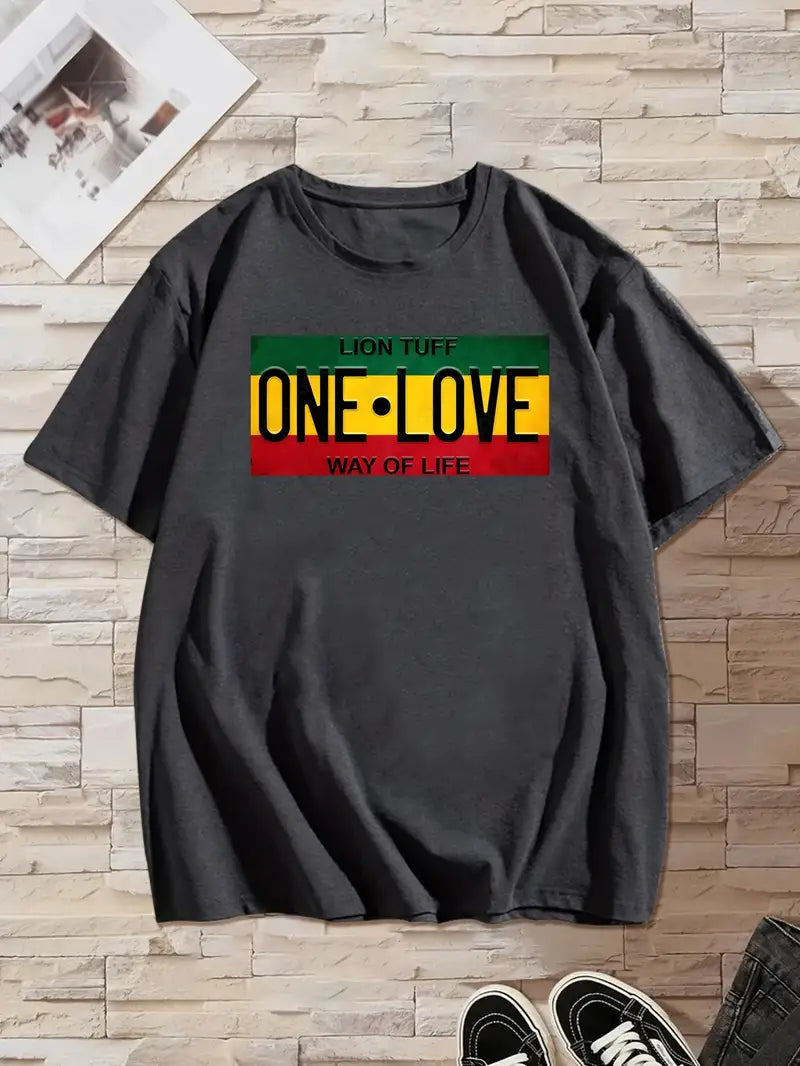 One Love Print T Shirt, Tees For Men, Casual Short Sleeve T-shirt For Summer
