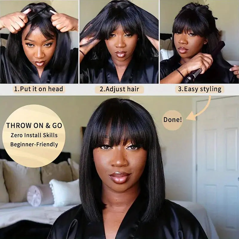 Short Bob Glueless Lace Human Hair Wig 1B / 1B/30 10 inch