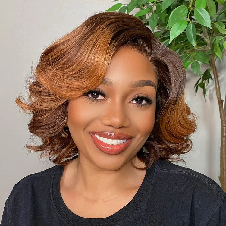Brown Ombre Highlight Loose Wave Glueless HD Lace Wig Ready To Go