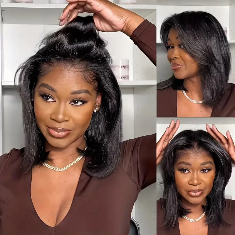 Yaki Straight Natural Put On and Go Glueless Bob Wig  Pre-Cut Lace Closure Wig Hair