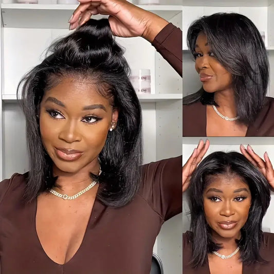 Yaki Straight Natural Put On and Go Glueless Bob Wig  Pre-Cut Lace Closure Wig Hair