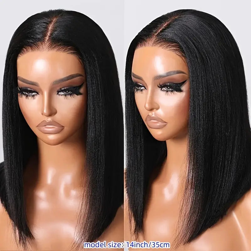 Yaki Straight Natural Put On and Go Glueless Bob Wig  Pre-Cut Lace Closure Wig Hair
