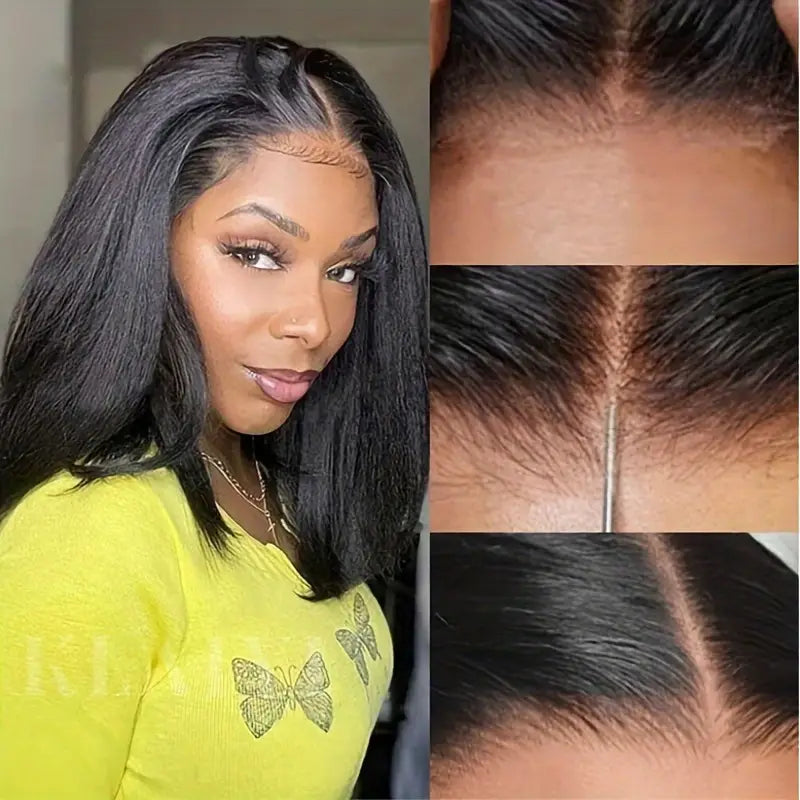 Yaki Straight Natural Put On and Go Glueless Bob Wig  Pre-Cut Lace Closure Wig Hair