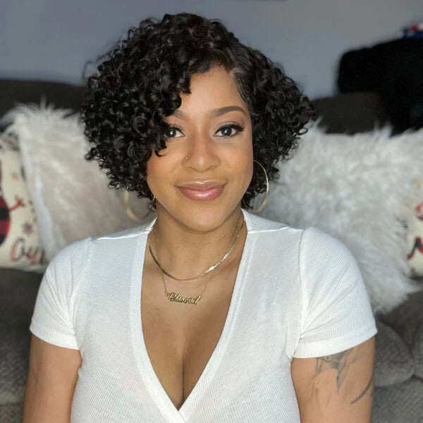 Deep Curly Short cut  Virgin Human Hair Undetectable Lace HD lace Wig 8 inch