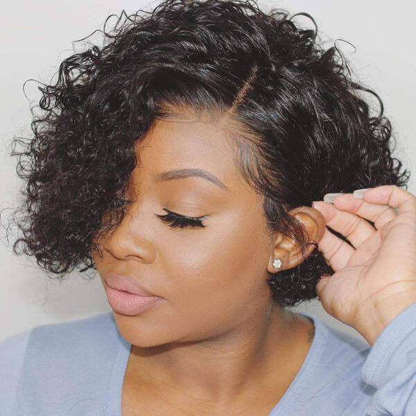 Deep Curly Short cut  Virgin Human Hair Undetectable Lace HD lace Wig 8 inch