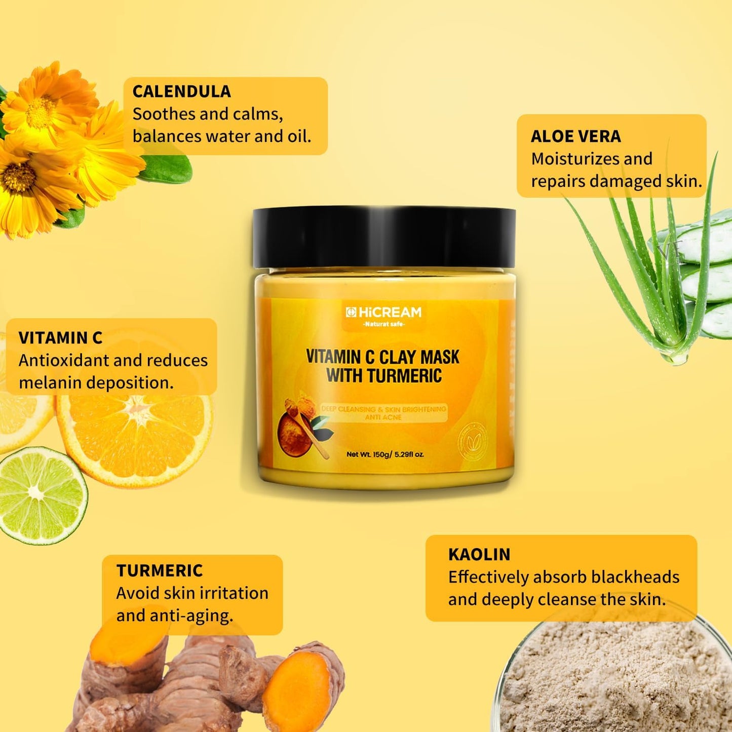 Tumeric Vitamin C Clay Mask for Glowing Smooth Skin - 4 Piece Skin Set