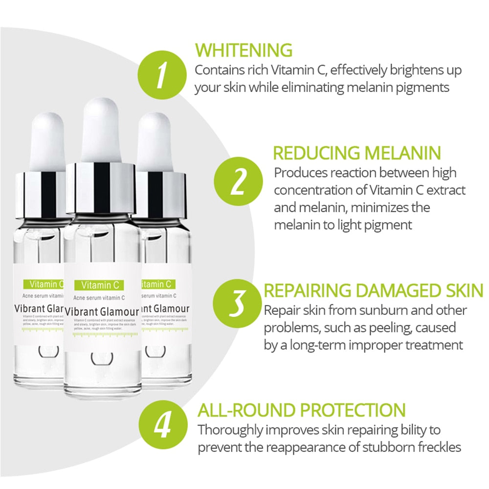 VIBRANT GLAMOUR Vitamin C Whitening Face Serum Hyaluronic Acid Cream Remover Acne Treatment Fade Dark Spots Anti-Aging Skin Care