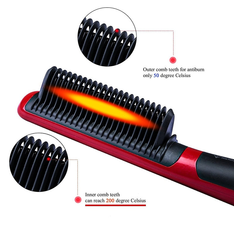 Durable Electric Straight Hair Hot Comb Brush LCD Heated Ceramic Hair Beard Straightening Brush US EU Plug Hair Straightener