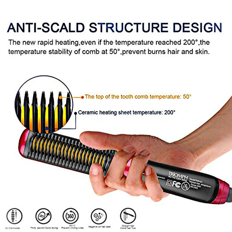Durable Electric Straight Hair Hot Comb Brush LCD Heated Ceramic Hair Beard Straightening Brush US EU Plug Hair Straightener