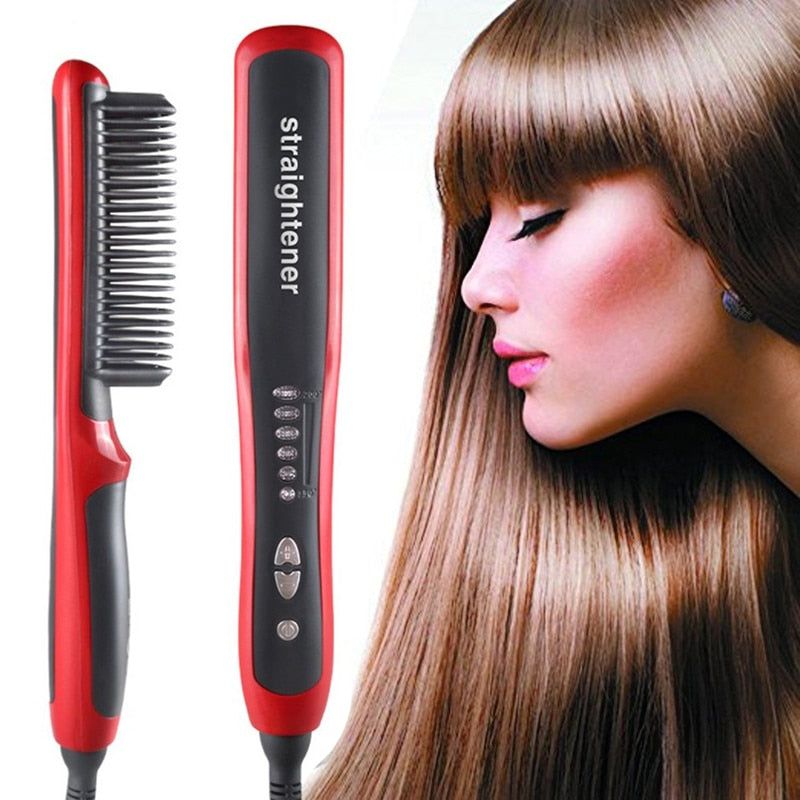 Durable Electric Straight Hair Hot Comb Brush LCD Heated Ceramic Hair Beard Straightening Brush US EU Plug Hair Straightener