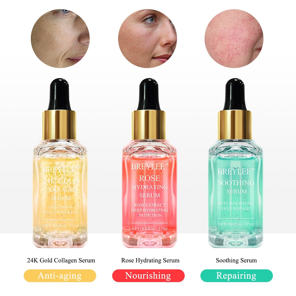 24k Gold Serum Series Hyaluronic Acid Vitamin C Whitening Face Skin Care Rose Nourish 24k Gold Firm Soothing Repair Essence 1pcs