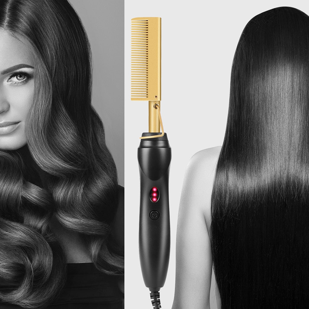 Hair Straightener Hot Comb - Heating Hair Straight Styler Curling Iron