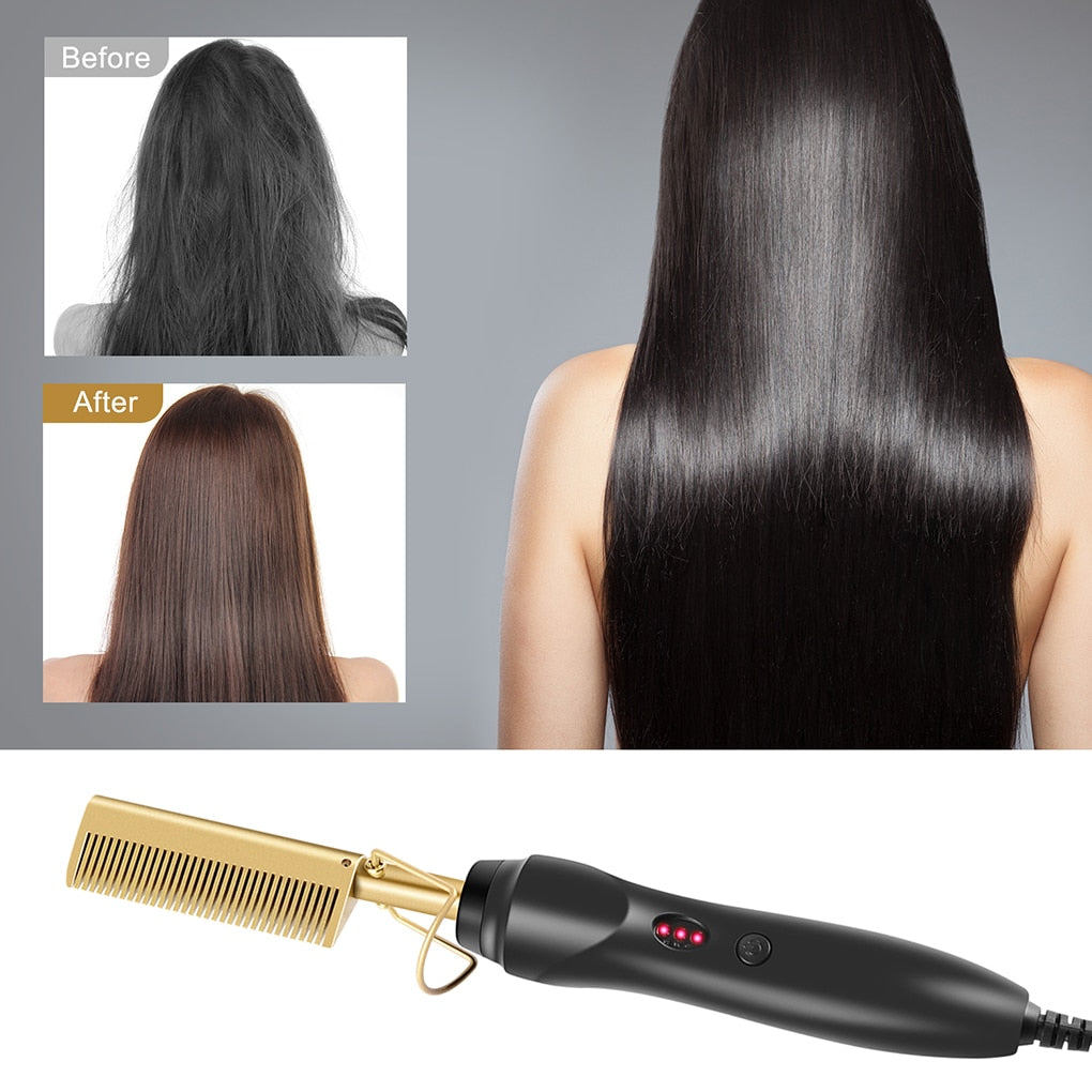 Hair Straightener Hot Comb - Heating Hair Straight Styler Curling Iron