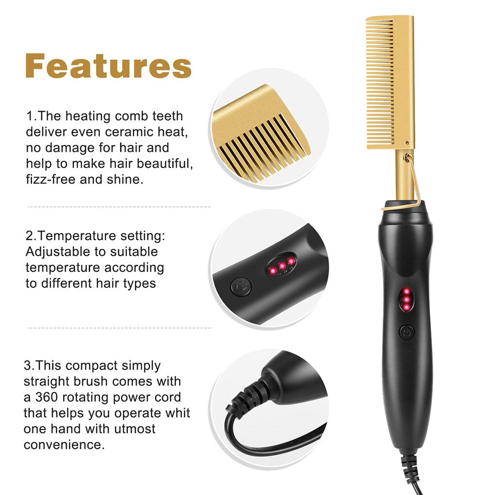 Hair Straightener Hot Comb - Heating Hair Straight Styler Curling Iron