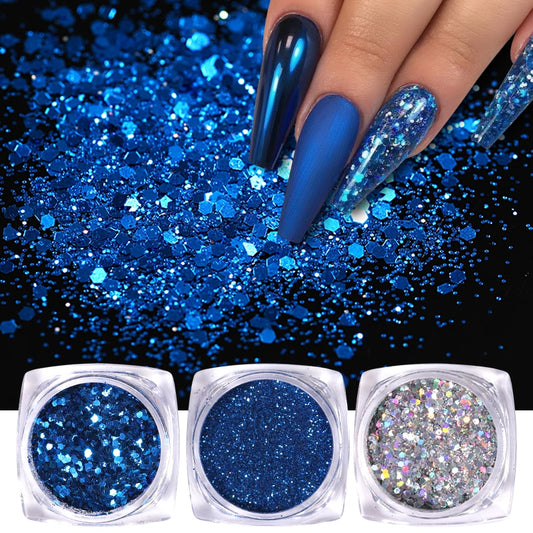 Blue Red Nail Powder Eyeshadow Pigment Holographics Spangle Nail Glitter 6 piece set  Shimmer Shining Chrome Dust Decoration