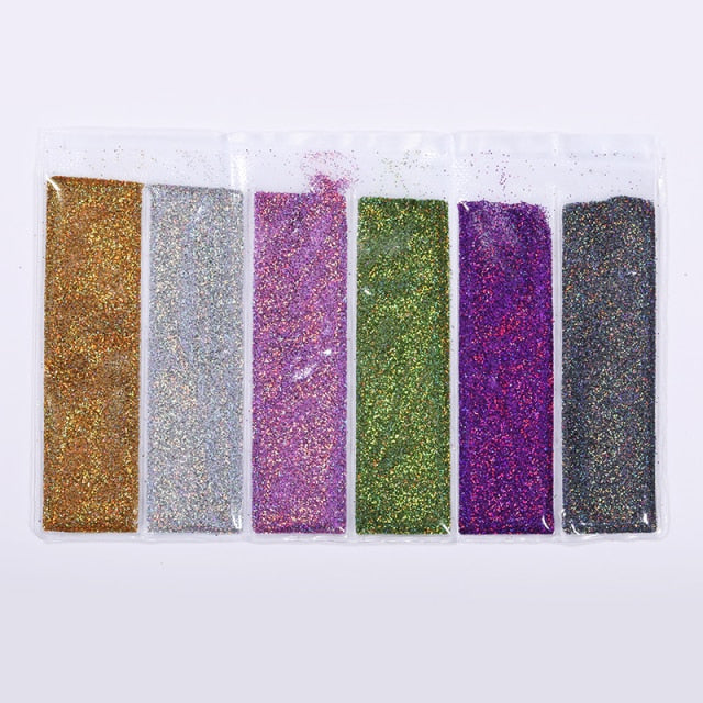 Blue Red Nail Powder Eyeshadow Pigment Holographics Spangle Nail Glitter 6 piece set  Shimmer Shining Chrome Dust Decoration