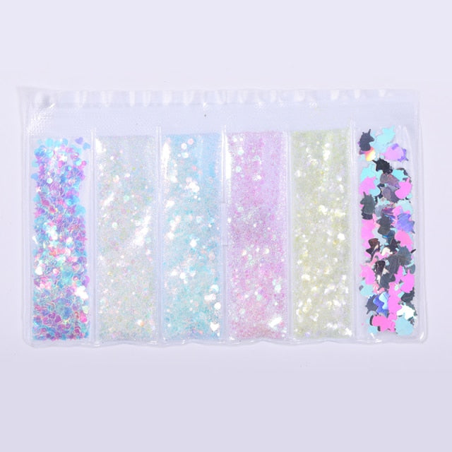 Blue Red Nail Powder Eyeshadow Pigment Holographics Spangle Nail Glitter 6 piece set  Shimmer Shining Chrome Dust Decoration