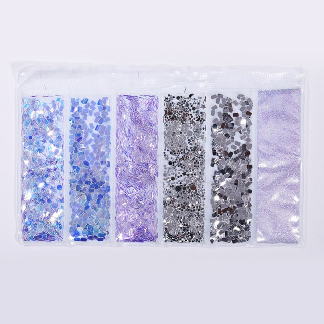 Blue Red Nail Powder Eyeshadow Pigment Holographics Spangle Nail Glitter 6 piece set  Shimmer Shining Chrome Dust Decoration