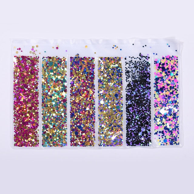 Blue Red Nail Powder Eyeshadow Pigment Holographics Spangle Nail Glitter 6 piece set  Shimmer Shining Chrome Dust Decoration