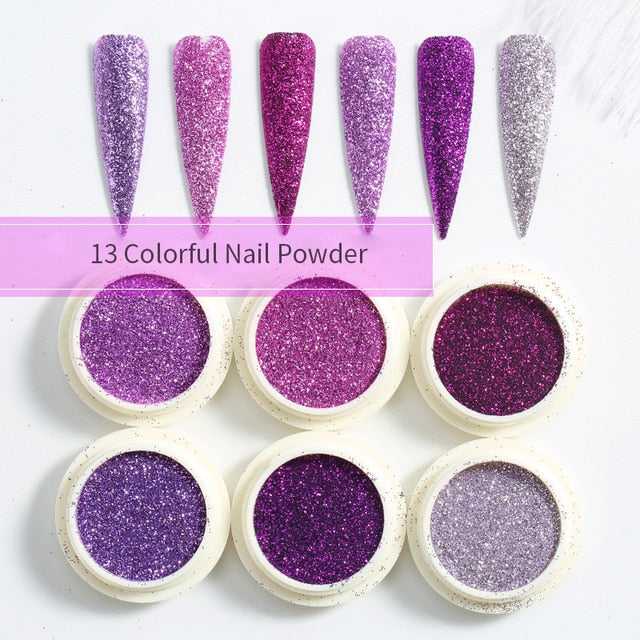 Blue Red Nail Powder Eyeshadow Pigment Holographics Spangle Nail Glitter 6 piece set  Shimmer Shining Chrome Dust Decoration