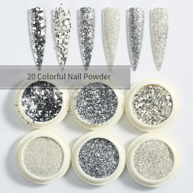 Blue Red Nail Powder Eyeshadow Pigment Holographics Spangle Nail Glitter 6 piece set  Shimmer Shining Chrome Dust Decoration