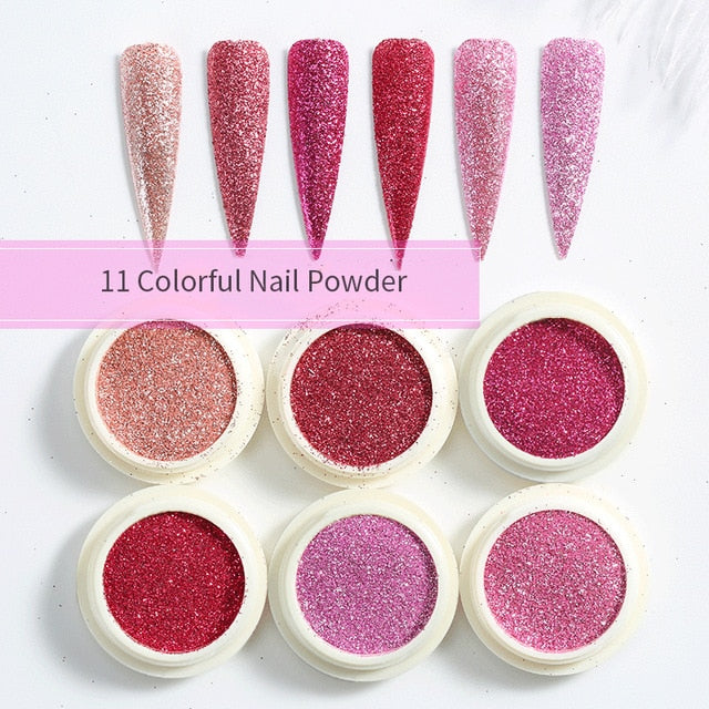Blue Red Nail Powder Eyeshadow Pigment Holographics Spangle Nail Glitter 6 piece set  Shimmer Shining Chrome Dust Decoration