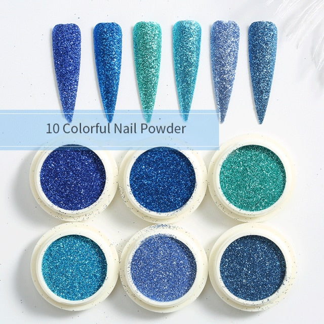Blue Red Nail Powder Eyeshadow Pigment Holographics Spangle Nail Glitter 6 piece set  Shimmer Shining Chrome Dust Decoration