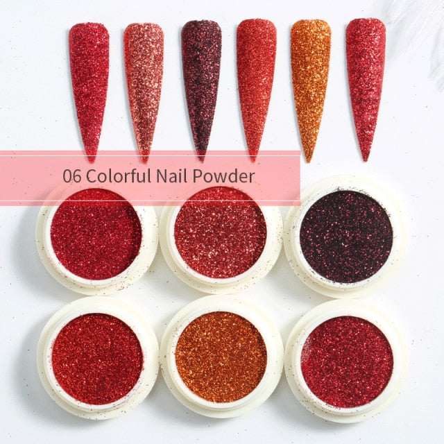 Blue Red Nail Powder Eyeshadow Pigment Holographics Spangle Nail Glitter 6 piece set  Shimmer Shining Chrome Dust Decoration