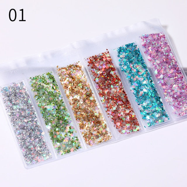 Blue Red Nail Powder Eyeshadow Pigment Holographics Spangle Nail Glitter 6 piece set  Shimmer Shining Chrome Dust Decoration