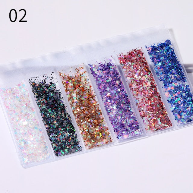 Blue Red Nail Powder Eyeshadow Pigment Holographics Spangle Nail Glitter 6 piece set  Shimmer Shining Chrome Dust Decoration