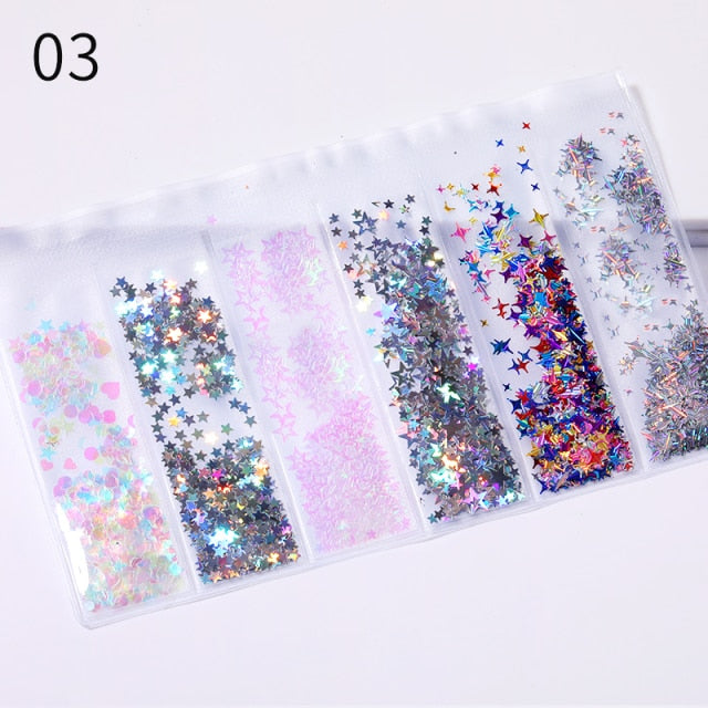Blue Red Nail Powder Eyeshadow Pigment Holographics Spangle Nail Glitter 6 piece set  Shimmer Shining Chrome Dust Decoration