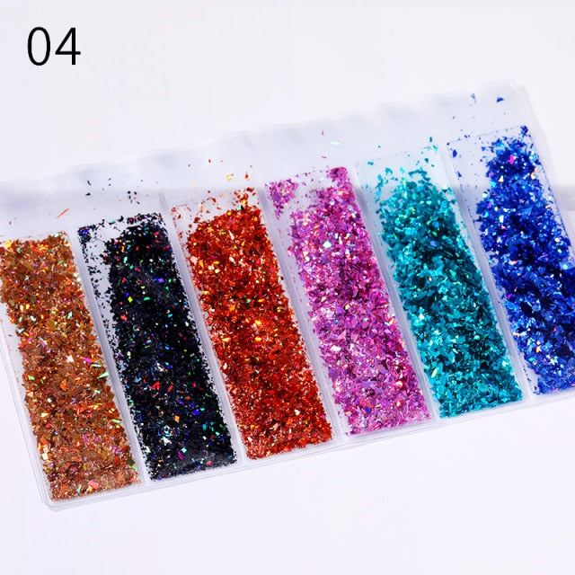 Blue Red Nail Powder Eyeshadow Pigment Holographics Spangle Nail Glitter 6 piece set  Shimmer Shining Chrome Dust Decoration