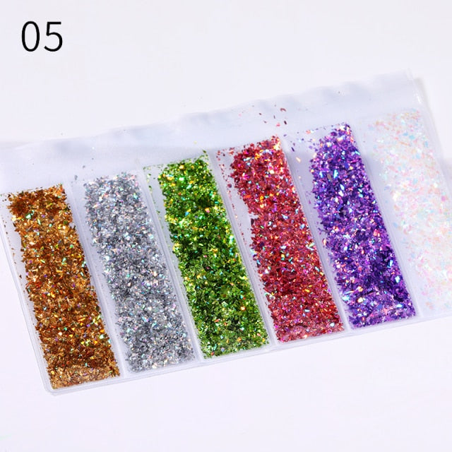 Blue Red Nail Powder Eyeshadow Pigment Holographics Spangle Nail Glitter 6 piece set  Shimmer Shining Chrome Dust Decoration
