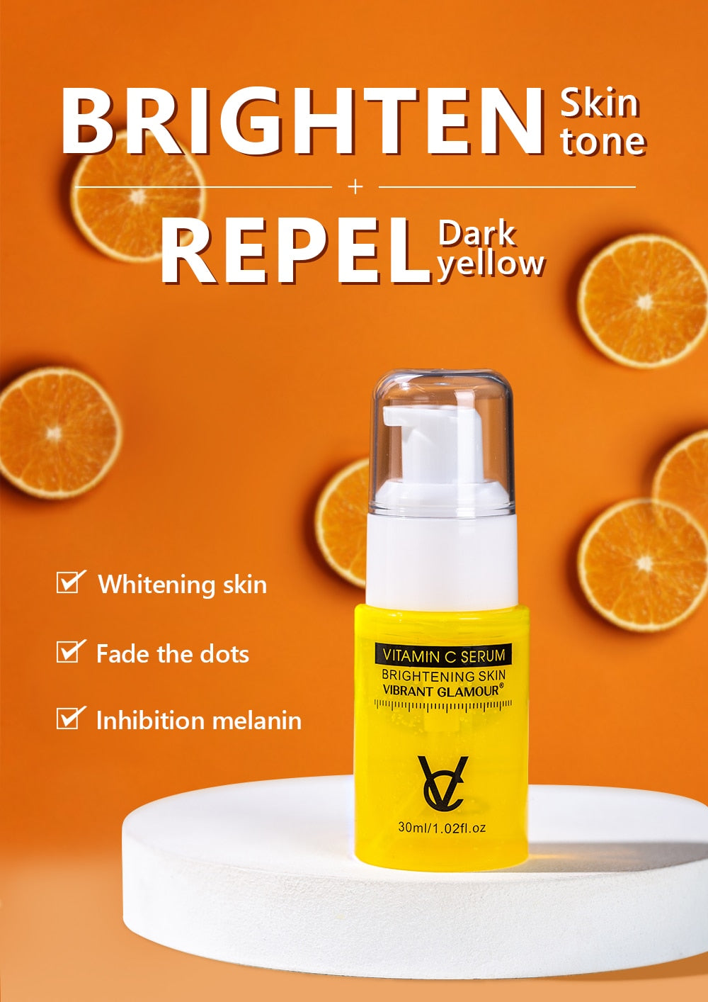 VIBRANT GLAMOUR Vitamin C Whitening Face Serum Hyaluronic Acid Cream Remover Acne Treatment Fade Dark Spots Anti-Aging Skin Care