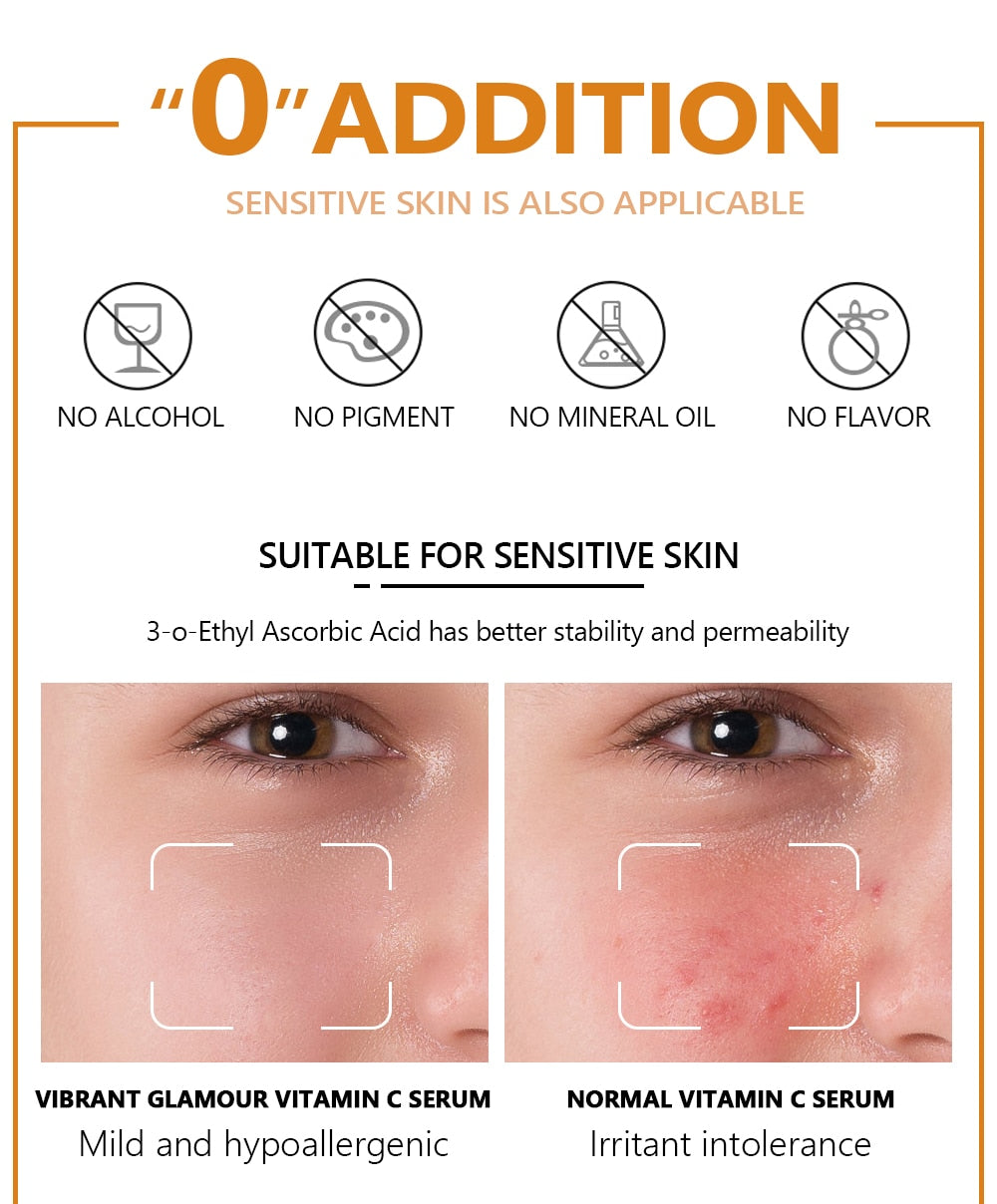 VIBRANT GLAMOUR Vitamin C Whitening Face Serum Hyaluronic Acid Cream Remover Acne Treatment Fade Dark Spots Anti-Aging Skin Care