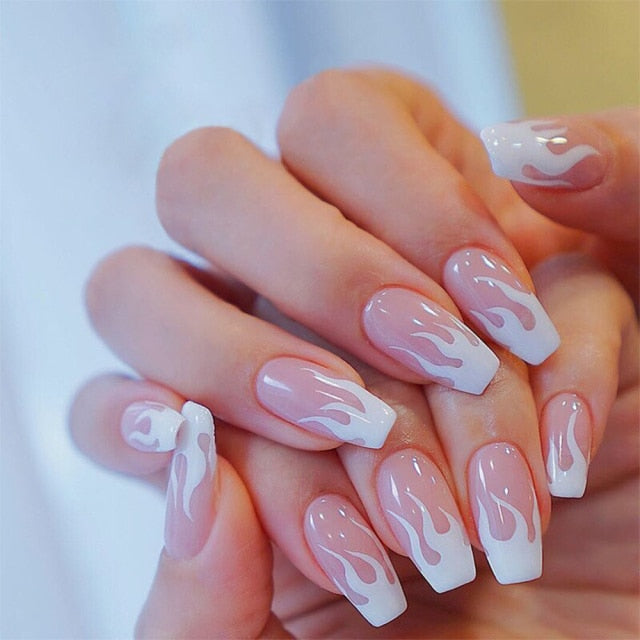 Charming Pink Flame Short Ballet Wearable Fake Nails press on Square Head Full Cover Detachable Finished Fingernails