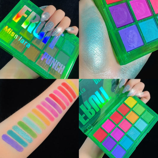 Eyeshadow Pallete Neon Party  Makeup Palette 15 Shimmer Glitter Matte Shades Matellic Nude Blendable Pigment