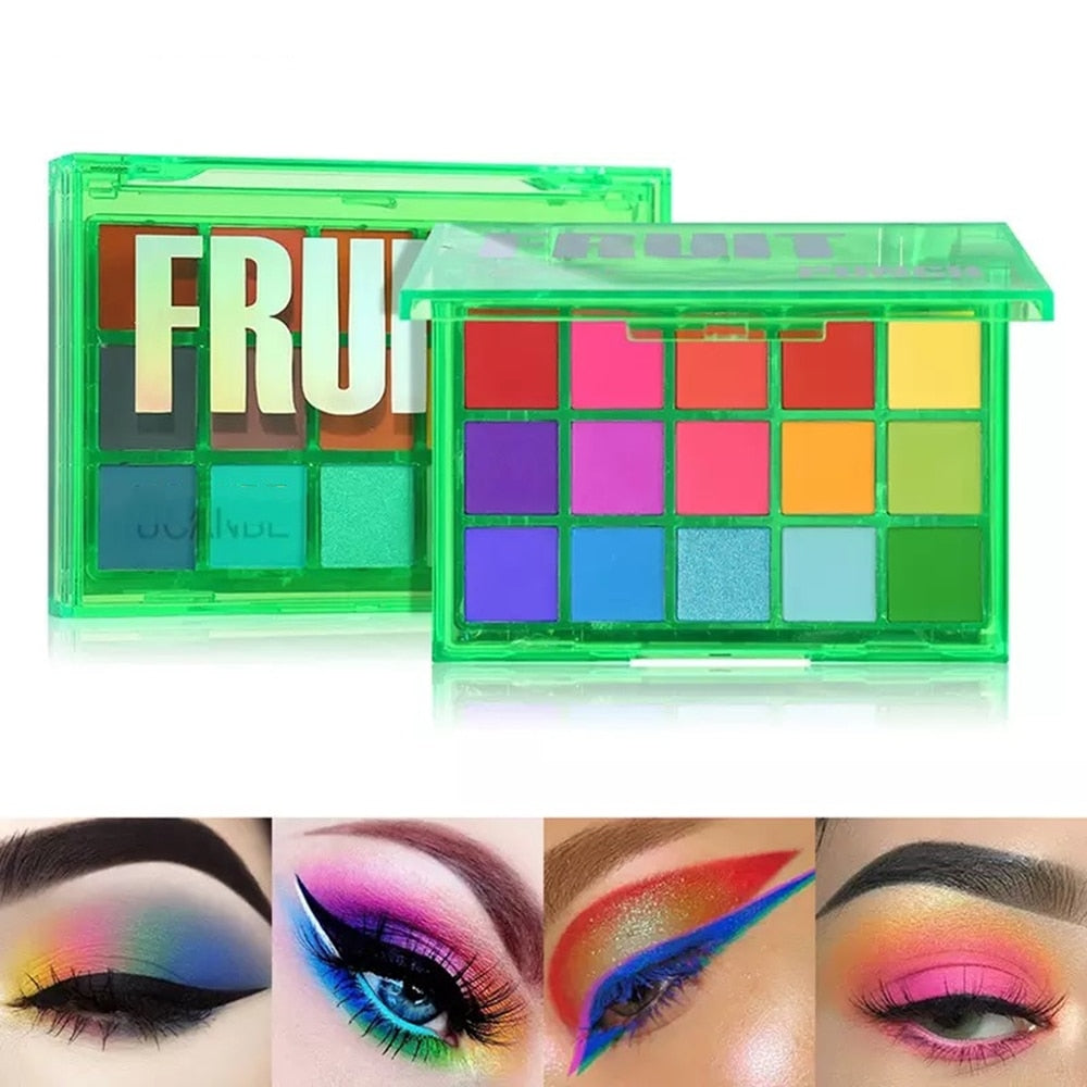 Eyeshadow Pallete Neon Party  Makeup Palette 15 Shimmer Glitter Matte Shades Matellic Nude Blendable Pigment