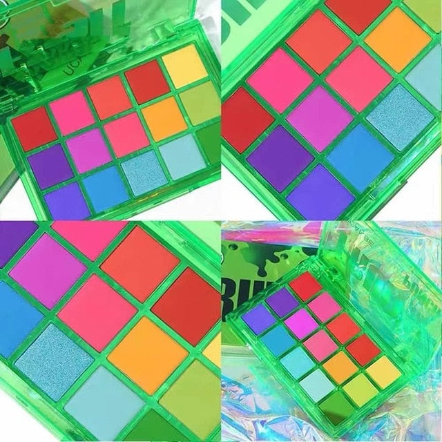 Eyeshadow Pallete Neon Party  Makeup Palette 15 Shimmer Glitter Matte Shades Matellic Nude Blendable Pigment