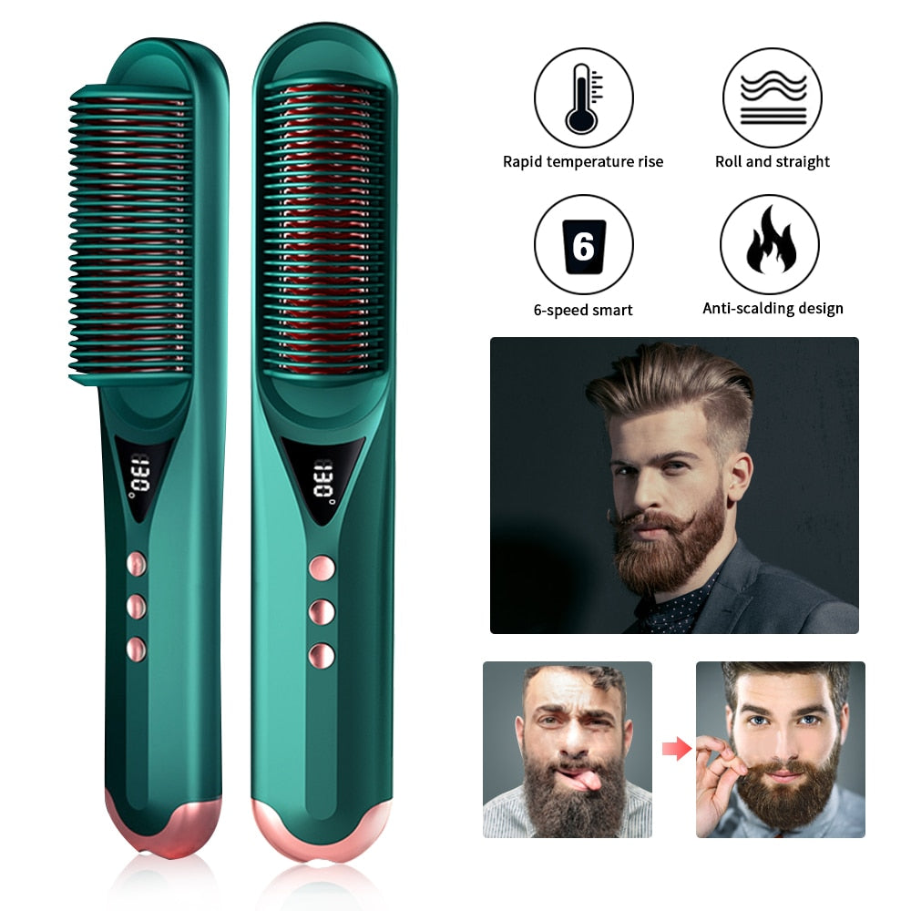 Multifunctional Hot Combs Hair Straightener Beard Instant Styling Anti-Scalding Curling and Straightening Brush for Women & Man