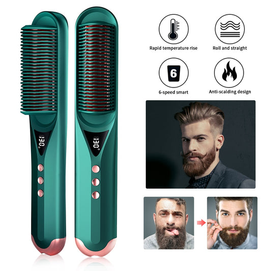 Multifunctional Hot Combs Hair Straightener Beard Instant Styling Anti-Scalding Curling and Straightening Brush for Women & Man
