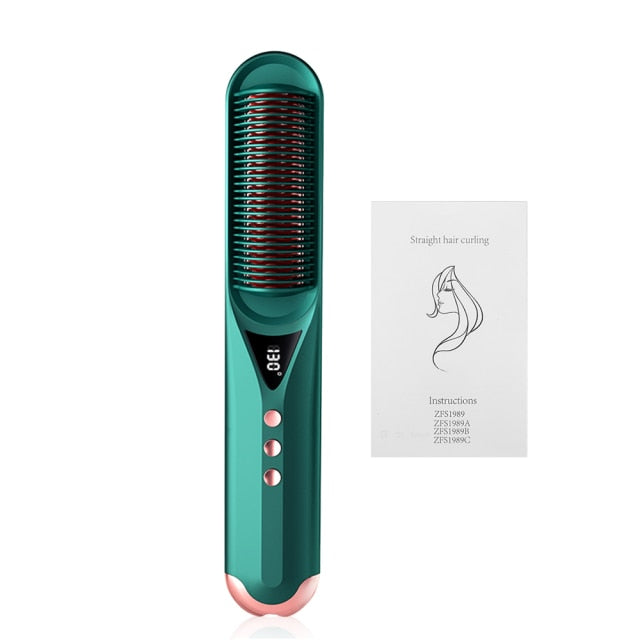 Multifunctional Hot Combs Hair Straightener Beard Instant Styling Anti-Scalding Curling and Straightening Brush for Women & Man