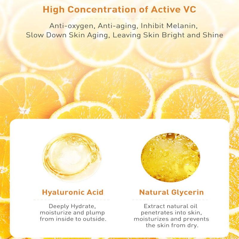 Vitamin C Whitening Face Serum Lighten Spots Brightening Facial Skin Essence Fade Dark Spots Remove Freckle Speckle Care